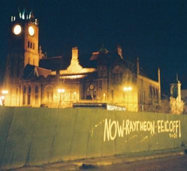 After the meeting; the message is clear (Guildhall in background)