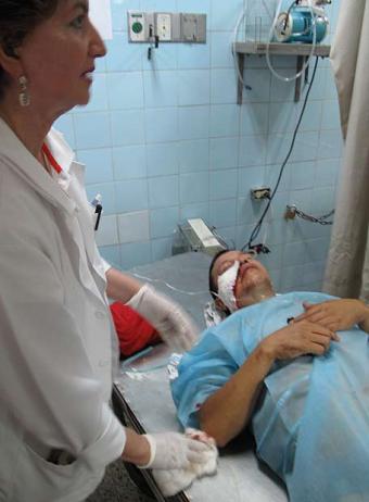 Jairo Snchez, a trade unionist shot in the face whist standing outside the Brazilian embassy garden yesterday. - he's still alive.