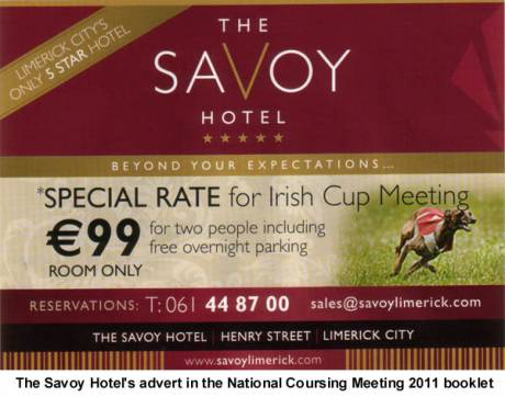 Savoy Hotel Limerick Advert in Hare Coursing Booklet