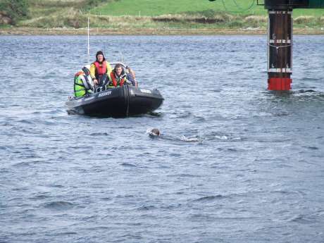 Climber swimming ashore