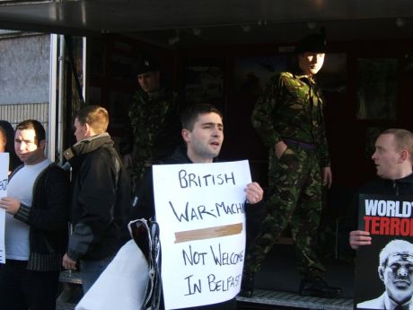 Protest at the recruitment booth