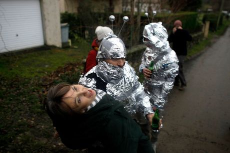 merry pranksters make light with exhausted locals in Bugarch, France for failed Mayan 2012 alien rescue thing