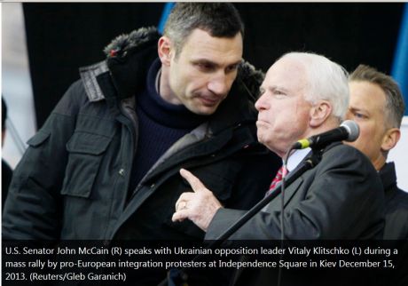 Former US presidental candidate John McCain in Kiev with US and EU backed opposition in Dec 2013.