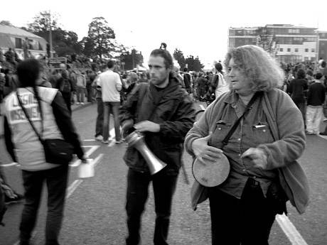 Dublin: Starhawk (right) on the May Day '04 march to Farmleigh
