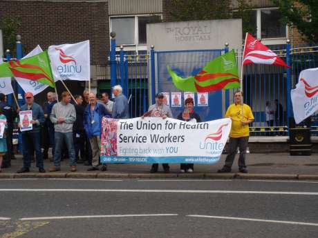 Workers demonstrate outside RVH, Belfast