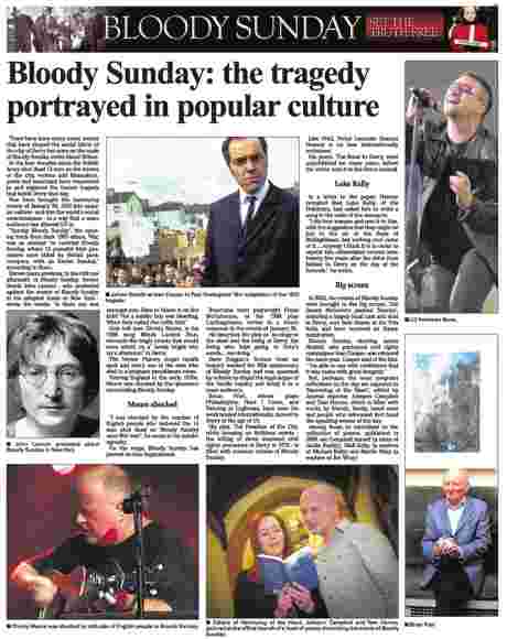 Derry Journal's 15 June 2010 page on Bloody Sunday in popular culture - click on the image to read it