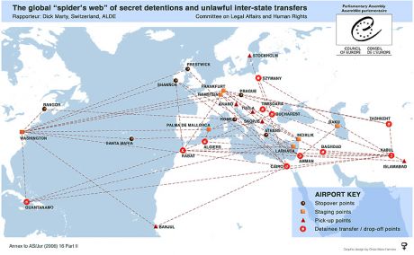 Click on image to see full-sized version Map of rendition routes across Europe - with Shannon included