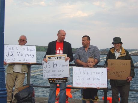 Bob Bickerdike (right) protests against US warships in Cobh 2006