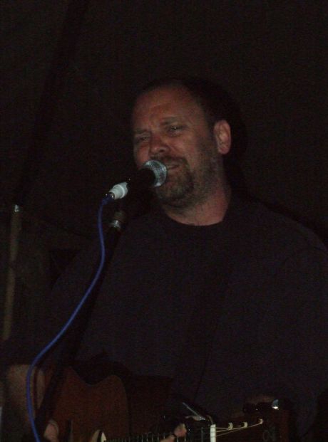 David Rovics playing at the Solidarity Camp, Sat. night