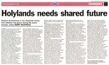 Holylands needs shared future (but not too many taig students, please) - Henry McDonald Newsletter 23 March 2009