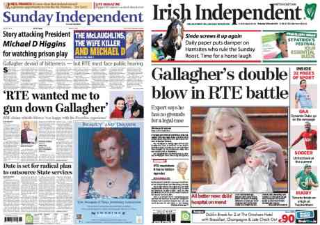 Sunday Independent promotes failed Fianna Fail candiate Gallagher and attacks Michael D Higgins (see story below masthead)