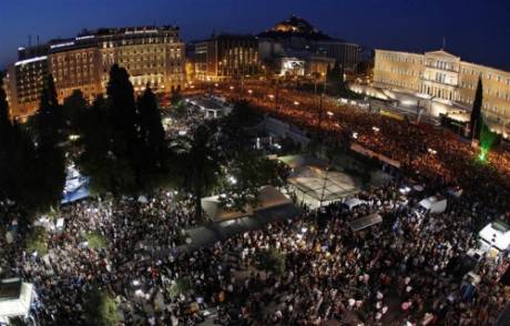 100,000 indignants march on Parliament in Athens - unprecedented pro-democracy protests in Greece will be going into their 7th day tomorrow.