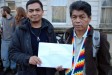 Cristian Domnguez, Secretario de Defensa de Recursos Naturales y Medio Ambiente: Pando and Jose Sagarnaga of The Bolivia Solidarity Campaign outside the Department of Foreign Affairs, Dublin.