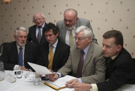Michael D Higgins with other TDs and Senator David Norris at a Shell to Sea press conference in Dublin in November 2006 (Pic: William Hederman) 