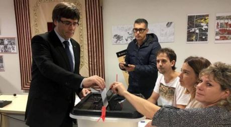 The president of Catalonia, Carles Puigdemont casts his vote - turn out is exceptionally high despite Spanish state violence.