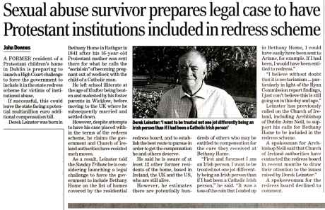 Derek Leinster prepares legal case - Sunday Tribune 6 September 2009